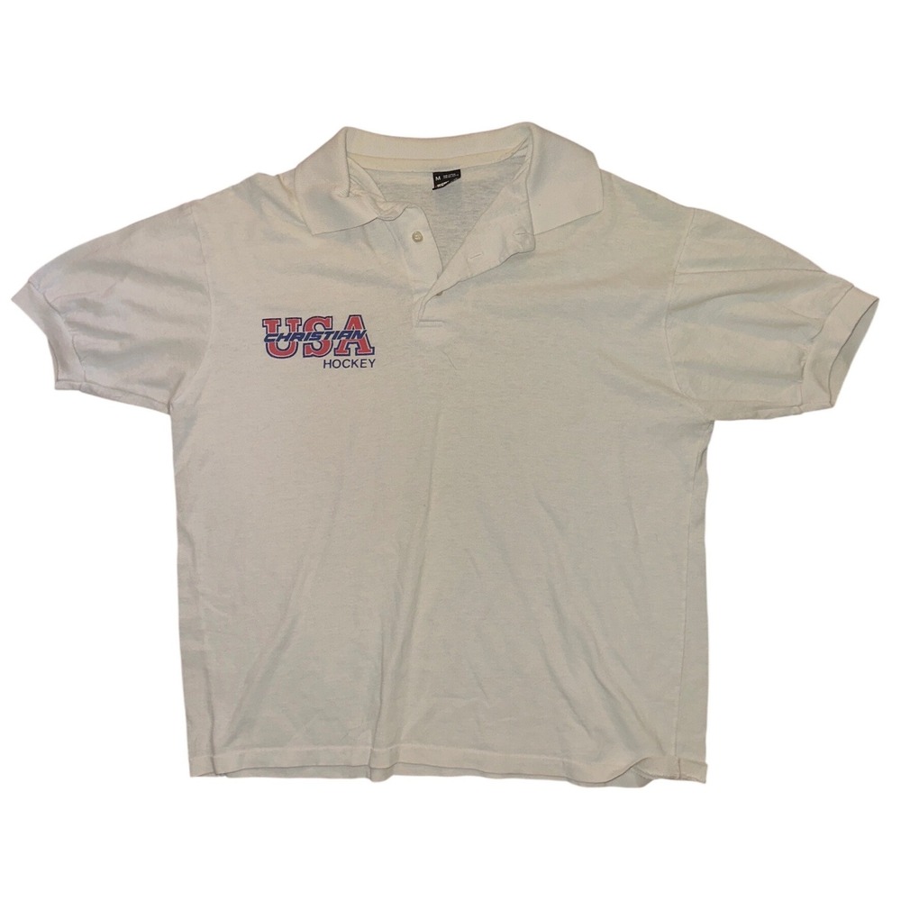 Vintage Screen Stars USA Hockey Polo Shirt Mens Medium Christian Hockey 80s - Picture 1 of 2
